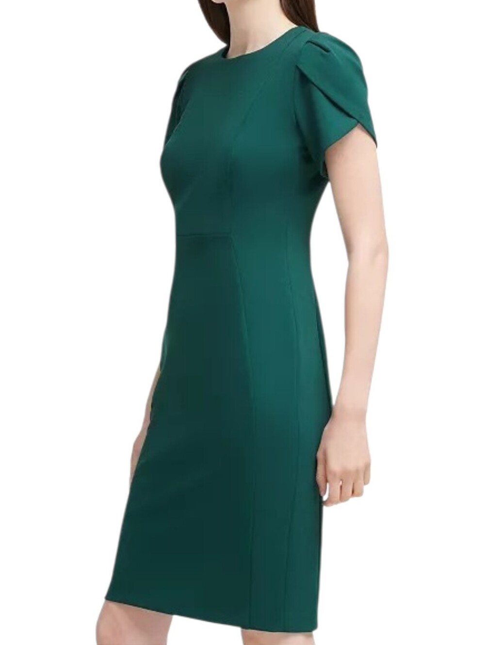 Calvin Klein Tulip Sleeve Jewel Neck Sheath Dress In Malachite Size 10